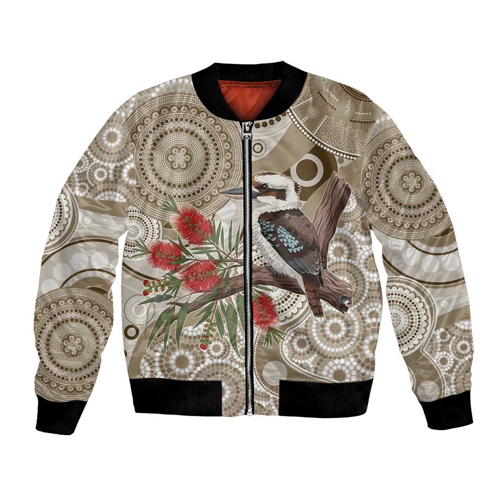Kookaburra Bottlebrushes Personalised Bomber Jacket Aboriginal Australian Dot Painting - Aussie Hoodie