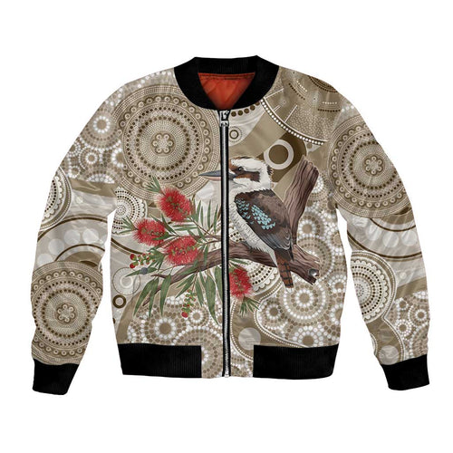 Kookaburra Bottlebrushes Personalised Bomber Jacket Aboriginal Australian Dot Painting - Aussie Hoodie