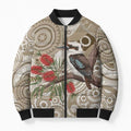 Kookaburra Bottlebrushes Personalised Bomber Puffer Jacket Aboriginal Australian Dot Painting - Aussie Hoodie