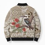 Kookaburra Bottlebrushes Personalised Bomber Puffer Jacket Aboriginal Australian Dot Painting - Aussie Hoodie