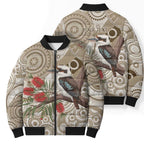Kookaburra Bottlebrushes Personalised Bomber Puffer Jacket Aboriginal Australian Dot Painting - Aussie Hoodie
