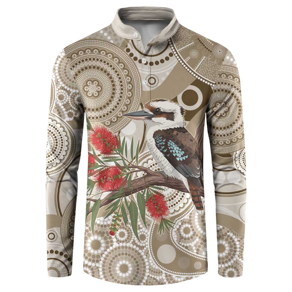 Kookaburra Bottlebrushes Personalised Button Sweatshirt Aboriginal Australian Dot Painting - Aussie Hoodie