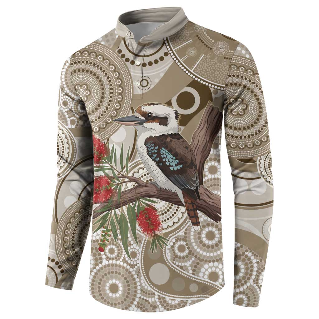 Kookaburra Bottlebrushes Personalised Button Sweatshirt Aboriginal Australian Dot Painting - Aussie Hoodie
