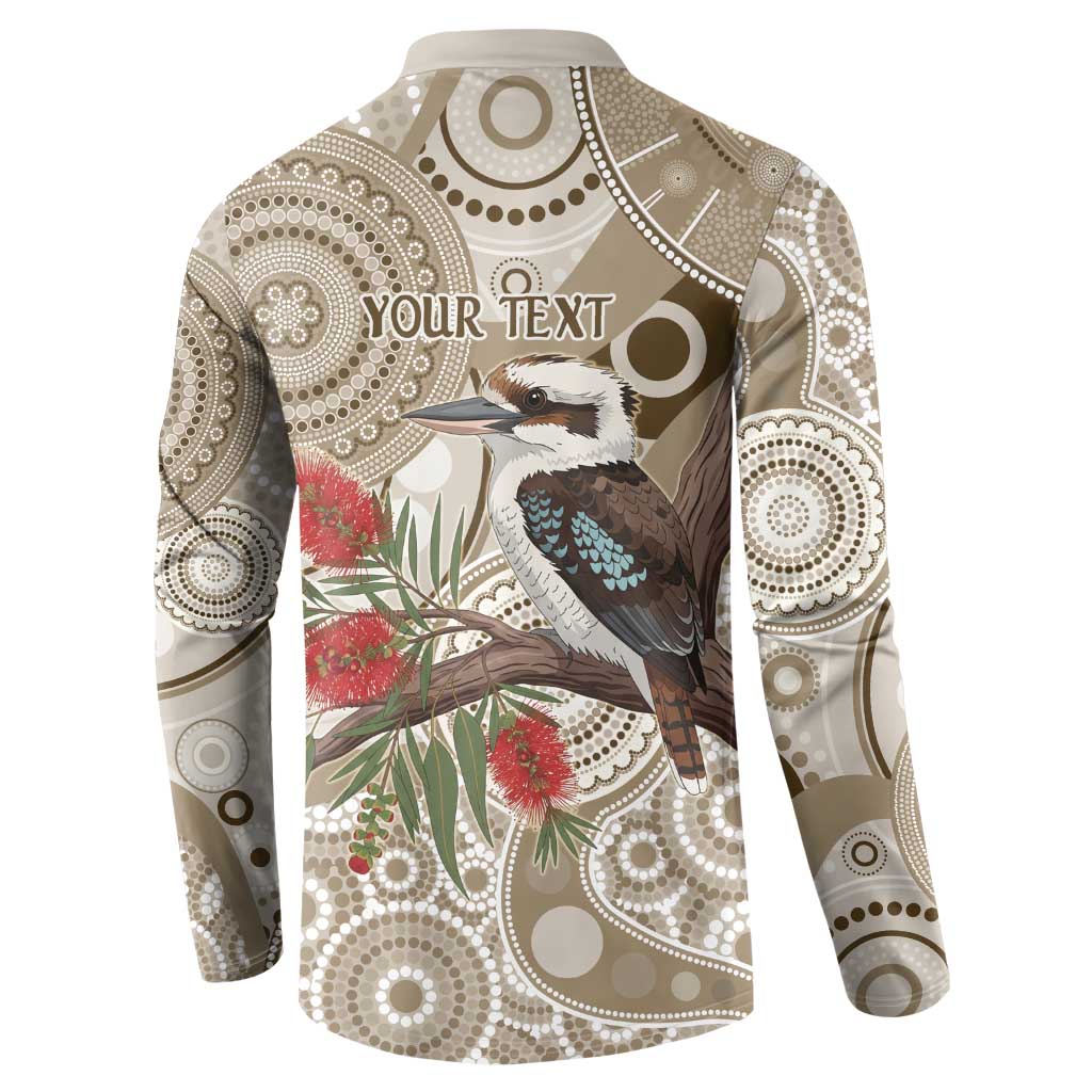 Kookaburra Bottlebrushes Personalised Button Sweatshirt Aboriginal Australian Dot Painting - Aussie Hoodie