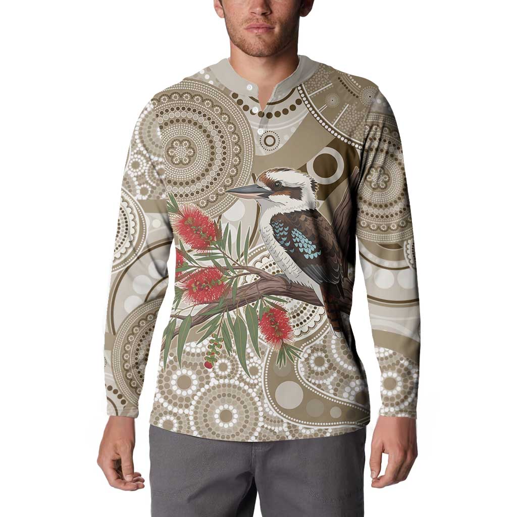 Kookaburra Bottlebrushes Personalised Button Sweatshirt Aboriginal Australian Dot Painting - Aussie Hoodie