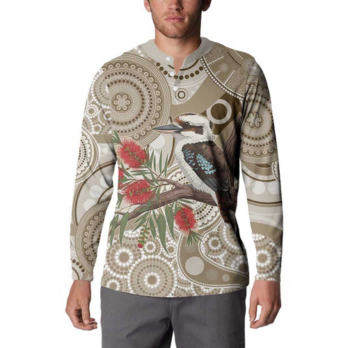Kookaburra Bottlebrushes Personalised Button Sweatshirt Aboriginal Australian Dot Painting - Aussie Hoodie