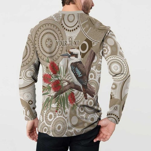 Kookaburra Bottlebrushes Personalised Button Sweatshirt Aboriginal Australian Dot Painting - Aussie Hoodie
