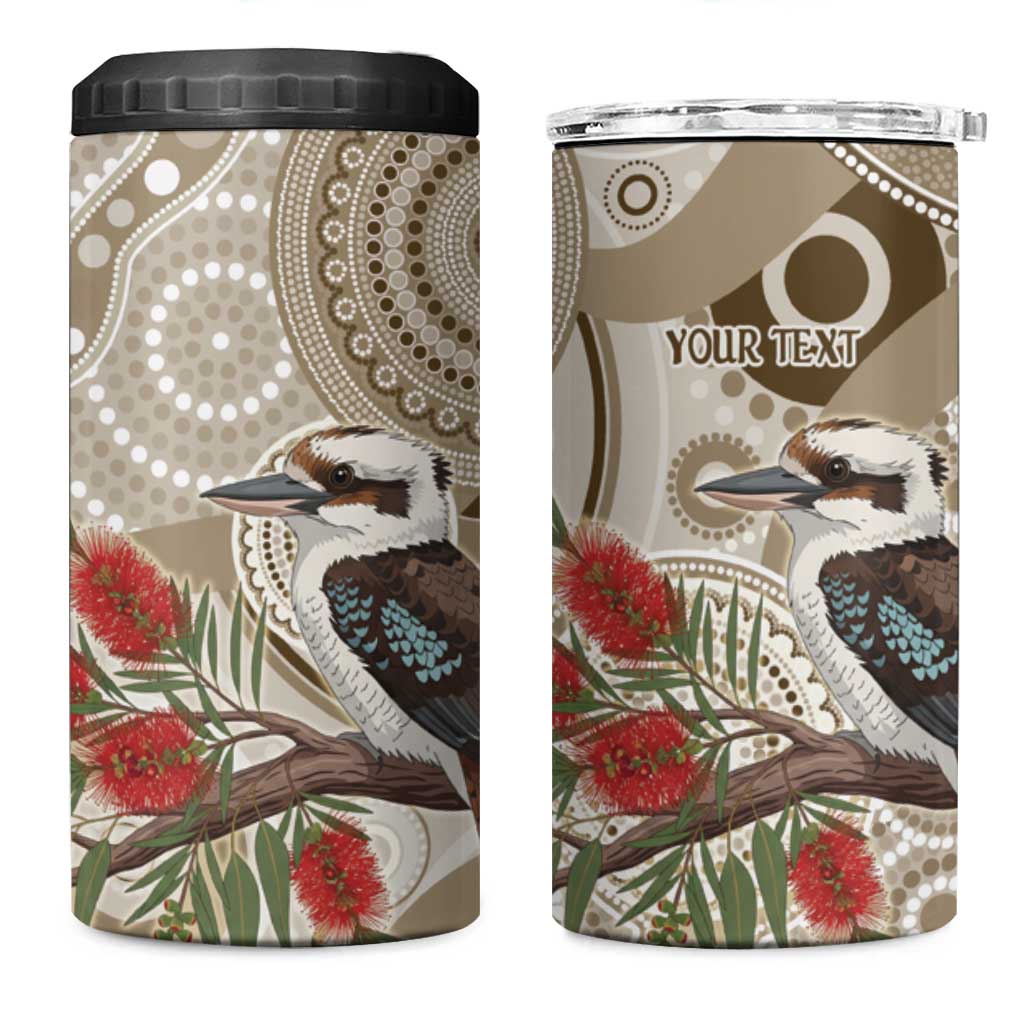 Kookaburra Bottlebrushes Personalised 4 in 1 Can Cooler Tumbler Aboriginal Australian Dot Painting - Aussie Hoodie