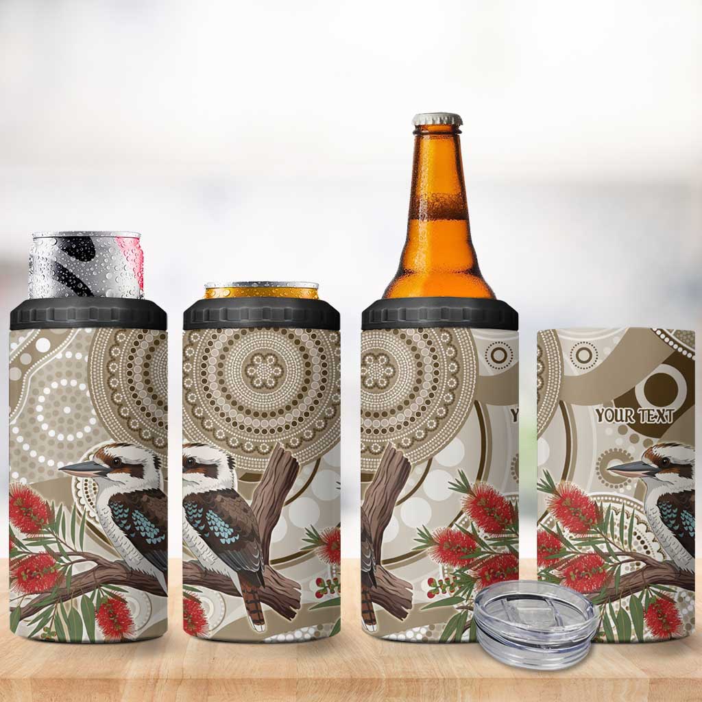 Kookaburra Bottlebrushes Personalised 4 in 1 Can Cooler Tumbler Aboriginal Australian Dot Painting - Aussie Hoodie