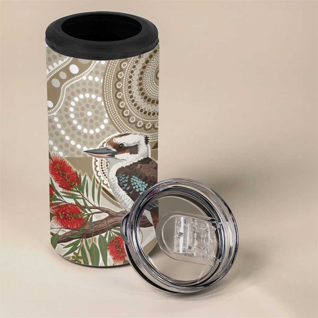 Kookaburra Bottlebrushes Personalised 4 in 1 Can Cooler Tumbler Aboriginal Australian Dot Painting - Aussie Hoodie