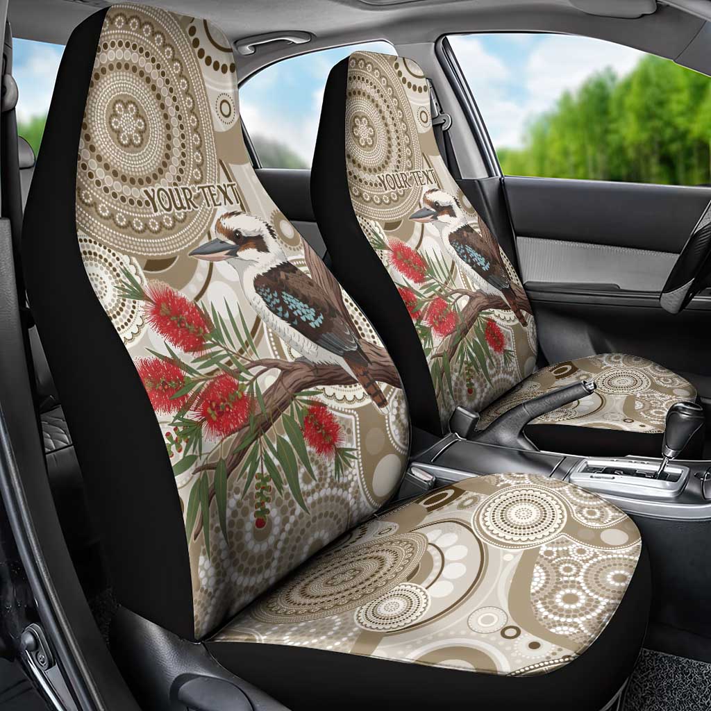 Kookaburra Bottlebrushes Personalised Car Seat Cover Aboriginal Australian Dot Painting - Aussie Hoodie