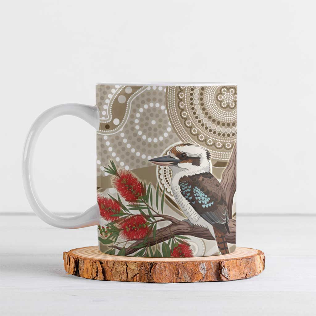 Kookaburra Bottlebrushes Personalised Ceramic Mug Aboriginal Australian Dot Painting - Aussie Hoodie