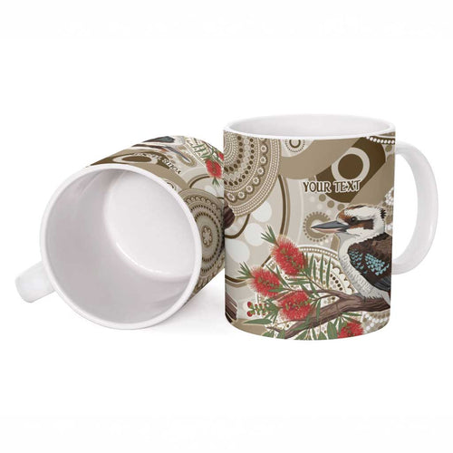 Kookaburra Bottlebrushes Personalised Ceramic Mug Aboriginal Australian Dot Painting - Aussie Hoodie