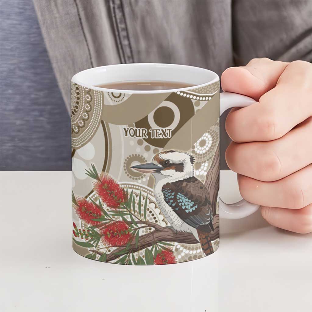 Kookaburra Bottlebrushes Personalised Ceramic Mug Aboriginal Australian Dot Painting - Aussie Hoodie