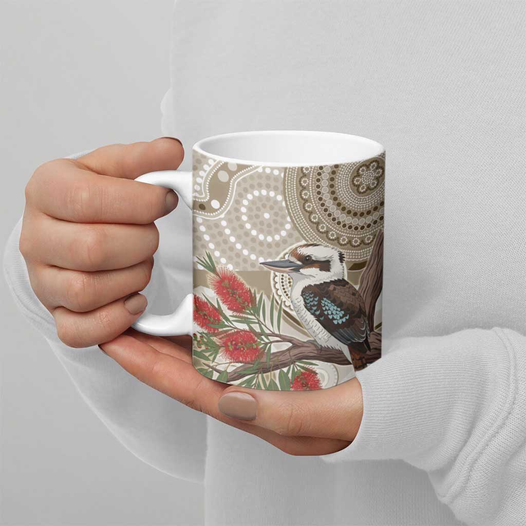Kookaburra Bottlebrushes Personalised Ceramic Mug Aboriginal Australian Dot Painting - Aussie Hoodie