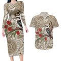Kookaburra Bottlebrushes Personalised Couples Matching Long Sleeve Bodycon Dress and Hawaiian Shirt Aboriginal Australian Dot Painting - Aussie Hoodie
