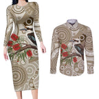Kookaburra Bottlebrushes Personalised Couples Matching Long Sleeve Bodycon Dress and Long Sleeve Button Shirt Aboriginal Australian Dot Painting - Aussie Hoodie
