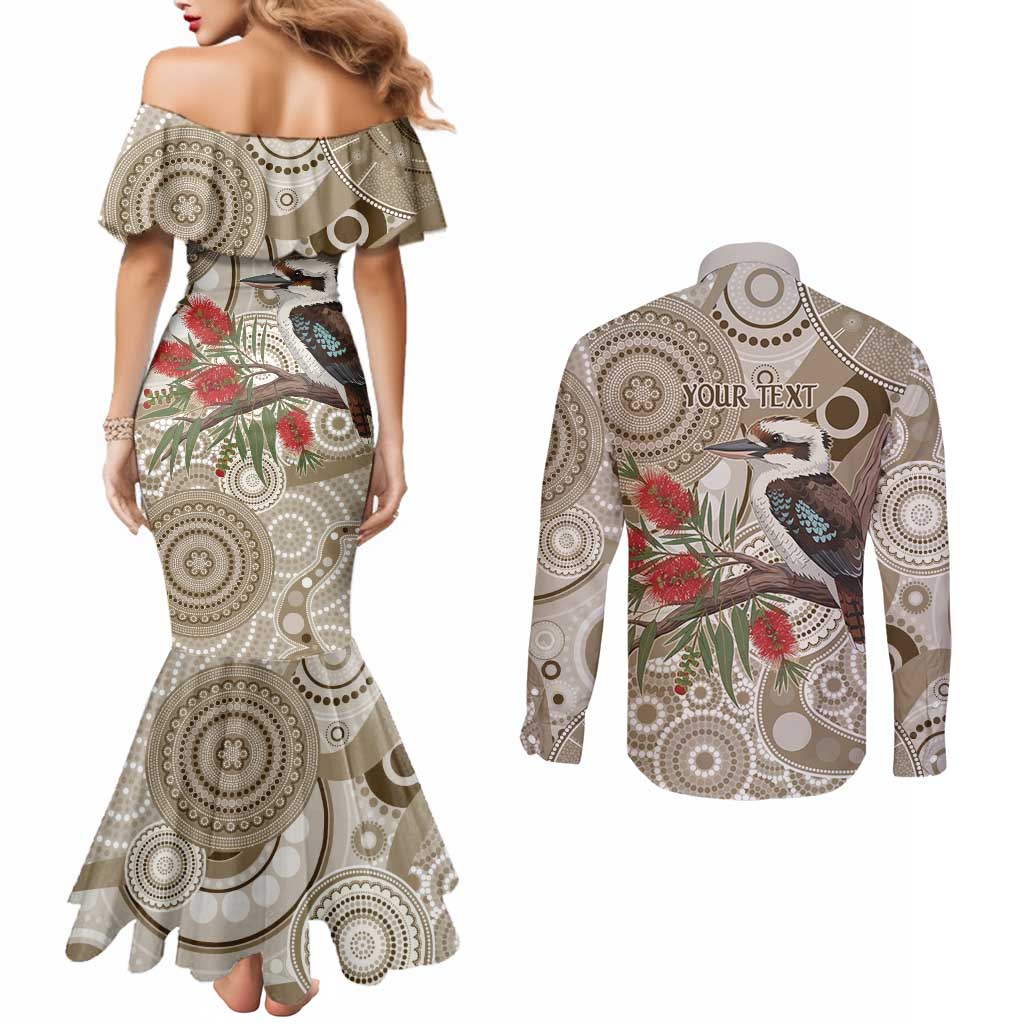 Kookaburra Bottlebrushes Personalised Couples Matching Mermaid Dress and Long Sleeve Button Shirt Aboriginal Australian Dot Painting - Aussie Hoodie