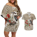 Kookaburra Bottlebrushes Personalised Couples Matching Off Shoulder Short Dress and Hawaiian Shirt Aboriginal Australian Dot Painting - Aussie Hoodie