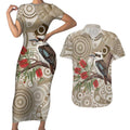 Kookaburra Bottlebrushes Personalised Couples Matching Short Sleeve Bodycon Dress and Hawaiian Shirt Aboriginal Australian Dot Painting - Aussie Hoodie