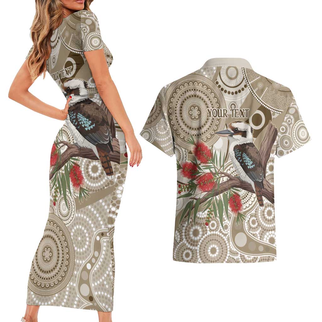 Kookaburra Bottlebrushes Personalised Couples Matching Short Sleeve Bodycon Dress and Hawaiian Shirt Aboriginal Australian Dot Painting - Aussie Hoodie