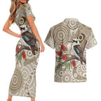 Kookaburra Bottlebrushes Personalised Couples Matching Short Sleeve Bodycon Dress and Hawaiian Shirt Aboriginal Australian Dot Painting - Aussie Hoodie
