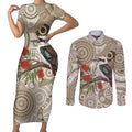 Kookaburra Bottlebrushes Personalised Couples Matching Short Sleeve Bodycon Dress and Long Sleeve Button Shirt Aboriginal Australian Dot Painting - Aussie Hoodie