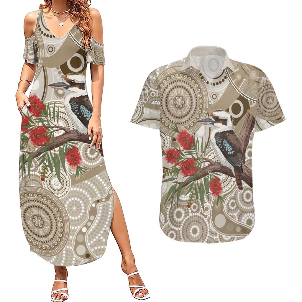 Kookaburra Bottlebrushes Personalised Couples Matching Summer Maxi Dress and Hawaiian Shirt Aboriginal Australian Dot Painting - Aussie Hoodie