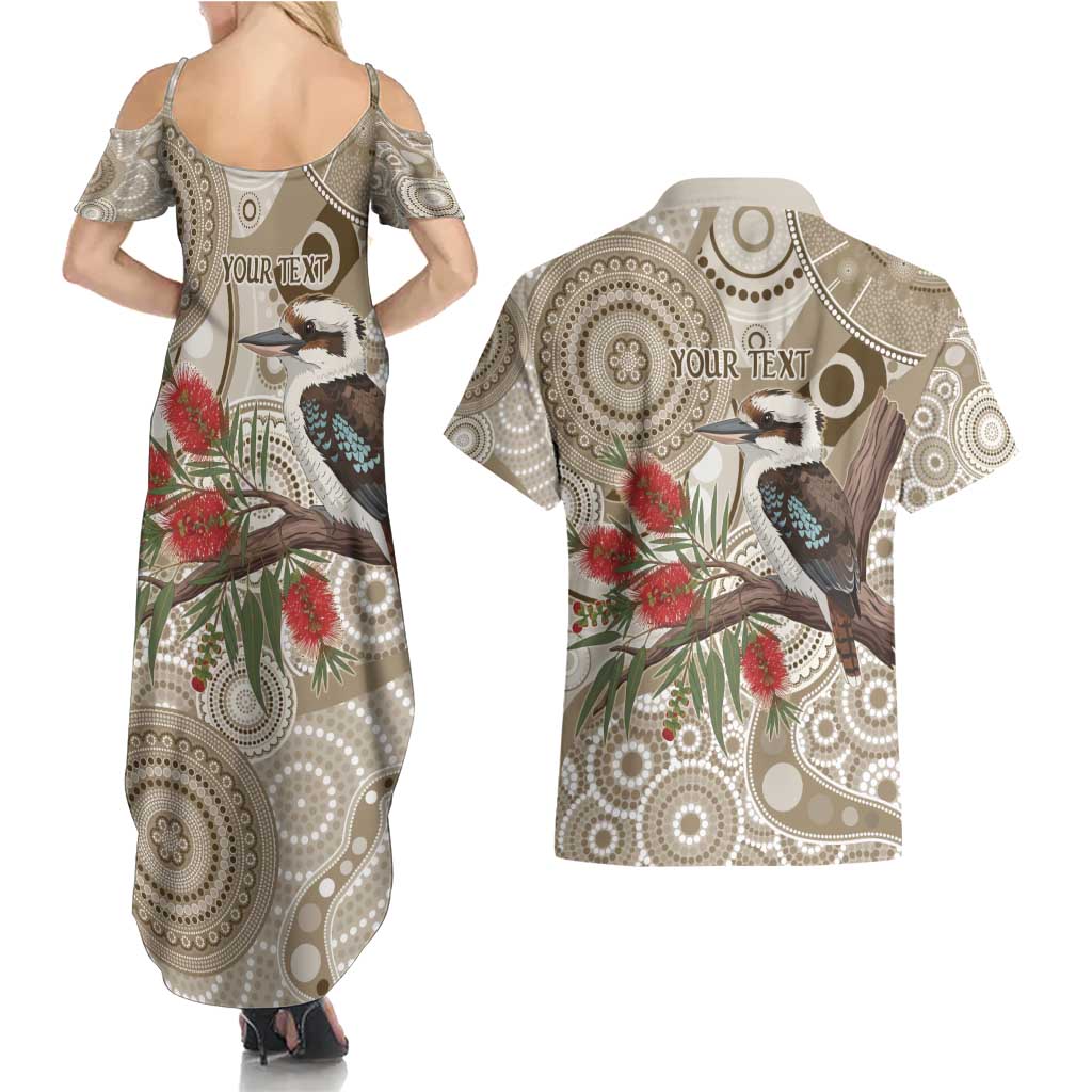 Kookaburra Bottlebrushes Personalised Couples Matching Summer Maxi Dress and Hawaiian Shirt Aboriginal Australian Dot Painting - Aussie Hoodie