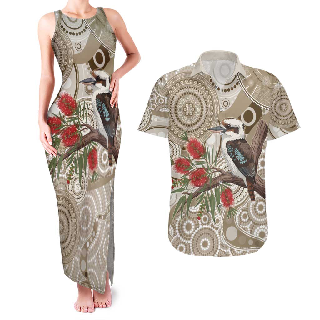 Kookaburra Bottlebrushes Personalised Couples Matching Tank Maxi Dress and Hawaiian Shirt Aboriginal Australian Dot Painting - Aussie Hoodie
