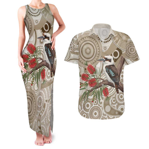 Kookaburra Bottlebrushes Personalised Couples Matching Tank Maxi Dress and Hawaiian Shirt Aboriginal Australian Dot Painting - Aussie Hoodie