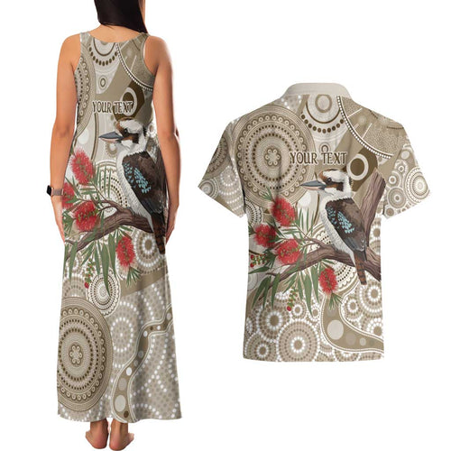 Kookaburra Bottlebrushes Personalised Couples Matching Tank Maxi Dress and Hawaiian Shirt Aboriginal Australian Dot Painting - Aussie Hoodie