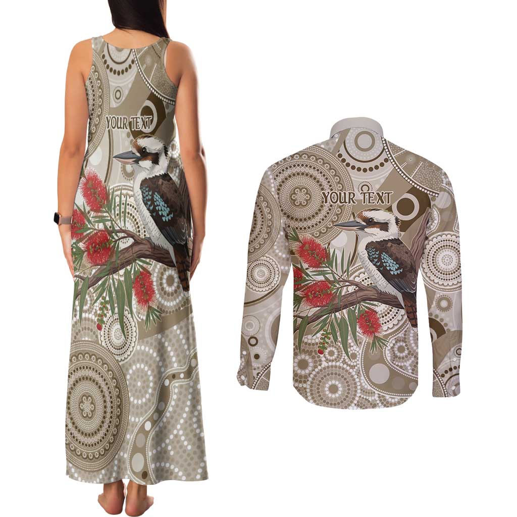 Kookaburra Bottlebrushes Personalised Couples Matching Tank Maxi Dress and Long Sleeve Button Shirt Aboriginal Australian Dot Painting - Aussie Hoodie