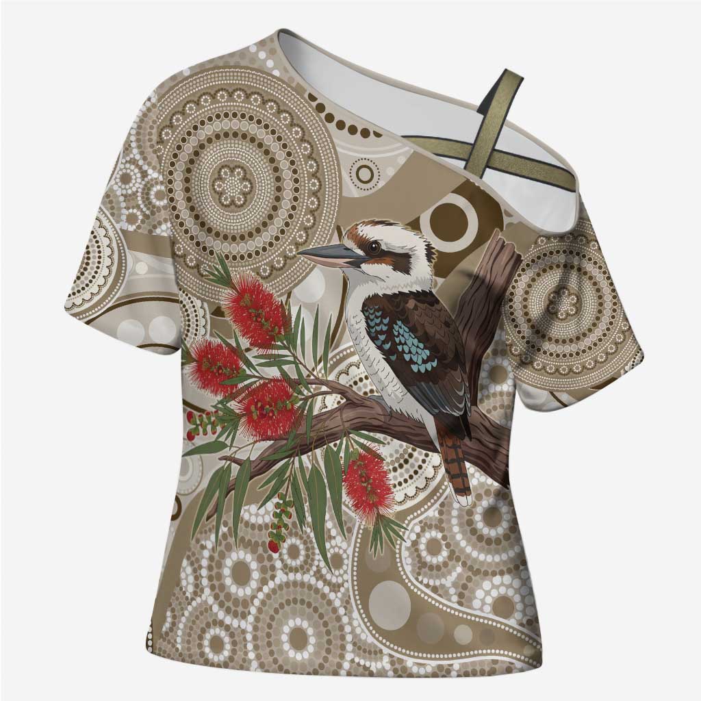 Kookaburra Bottlebrushes Personalised Cross Shoulder Shirt Aboriginal Australian Dot Painting - Aussie Hoodie
