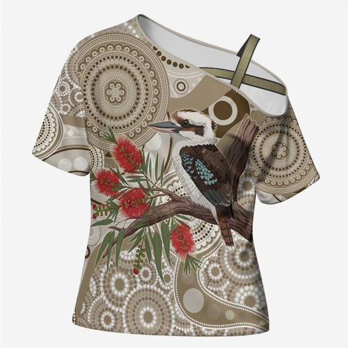 Kookaburra Bottlebrushes Personalised Cross Shoulder Shirt Aboriginal Australian Dot Painting - Aussie Hoodie