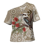 Kookaburra Bottlebrushes Personalised Cross Shoulder Shirt Aboriginal Australian Dot Painting - Aussie Hoodie