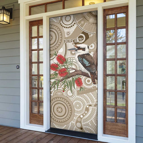 Kookaburra Bottlebrushes Personalised Door Cover Aboriginal Australian Dot Painting - Aussie Hoodie