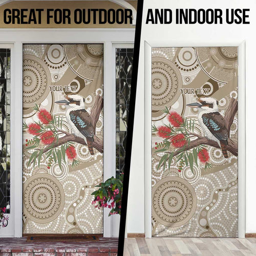 Kookaburra Bottlebrushes Personalised Door Cover Aboriginal Australian Dot Painting - Aussie Hoodie