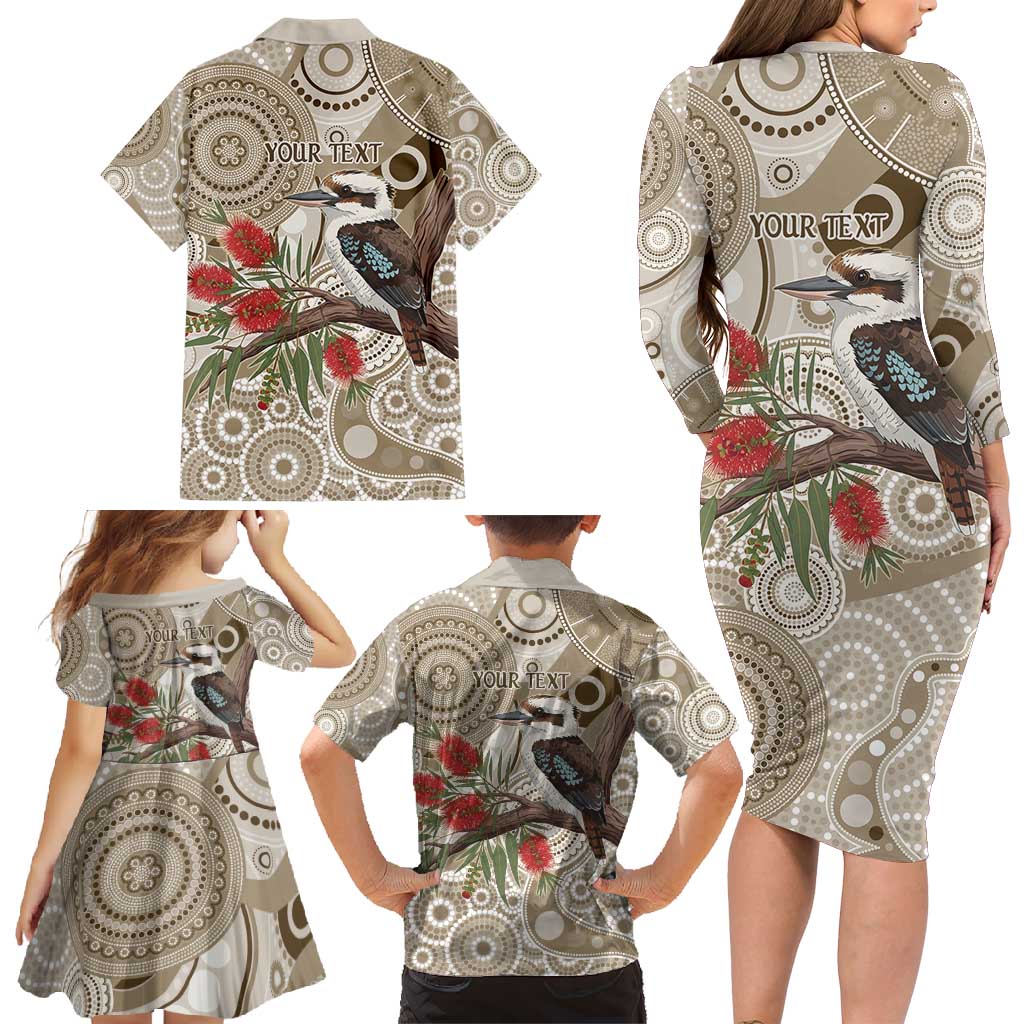 Kookaburra Bottlebrushes Personalised Family Matching Long Sleeve Bodycon Dress and Hawaiian Shirt Aboriginal Australian Dot Painting - Aussie Hoodie