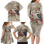 Kookaburra Bottlebrushes Personalised Family Matching Long Sleeve Bodycon Dress and Hawaiian Shirt Aboriginal Australian Dot Painting - Aussie Hoodie