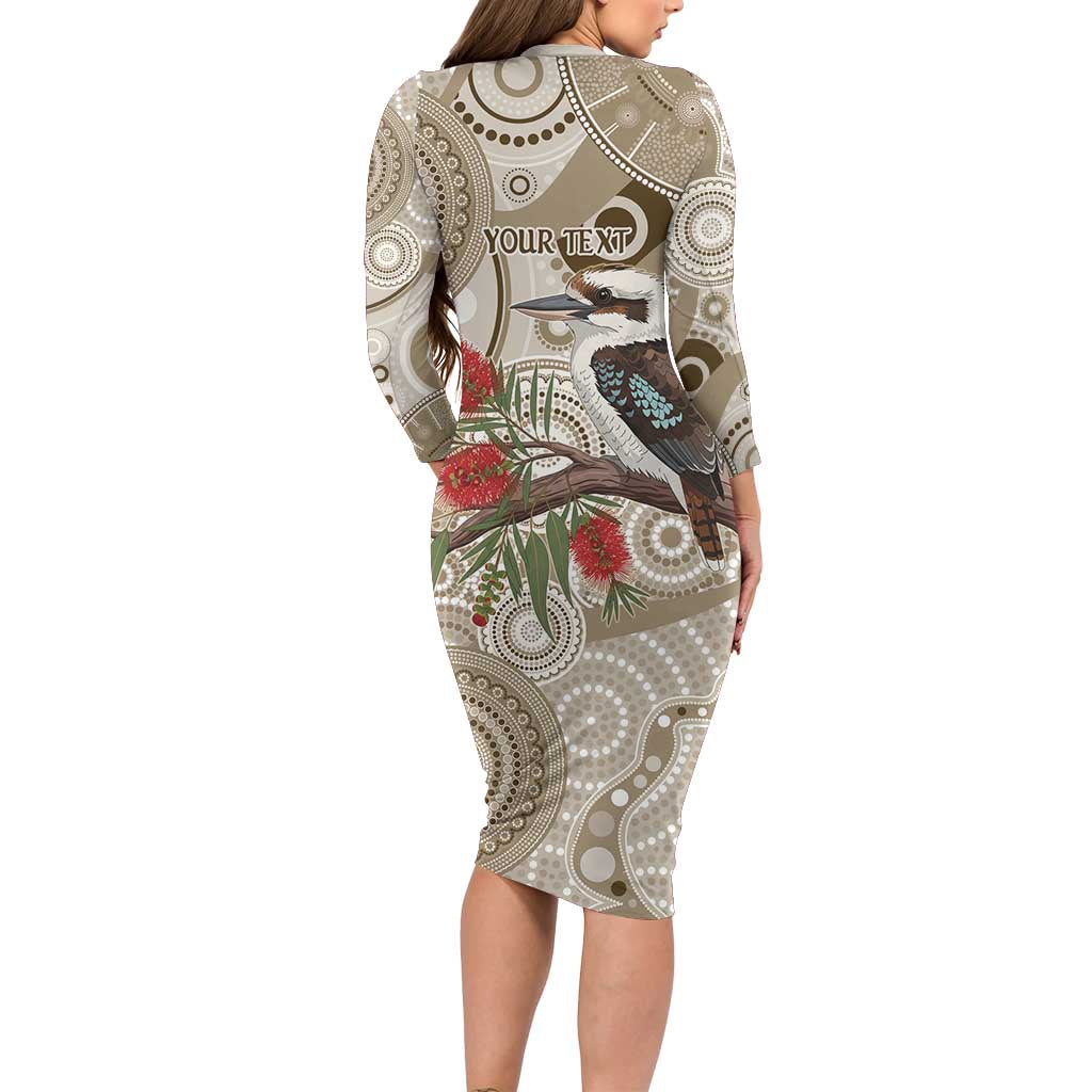 Kookaburra Bottlebrushes Personalised Family Matching Long Sleeve Bodycon Dress and Hawaiian Shirt Aboriginal Australian Dot Painting - Aussie Hoodie