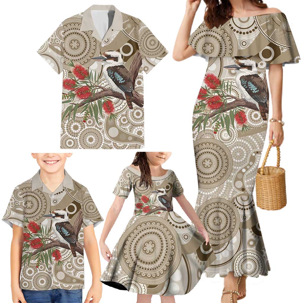 Kookaburra Bottlebrushes Personalised Family Matching Mermaid Dress and Hawaiian Shirt Aboriginal Australian Dot Painting - Aussie Hoodie