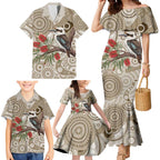 Kookaburra Bottlebrushes Personalised Family Matching Mermaid Dress and Hawaiian Shirt Aboriginal Australian Dot Painting - Aussie Hoodie