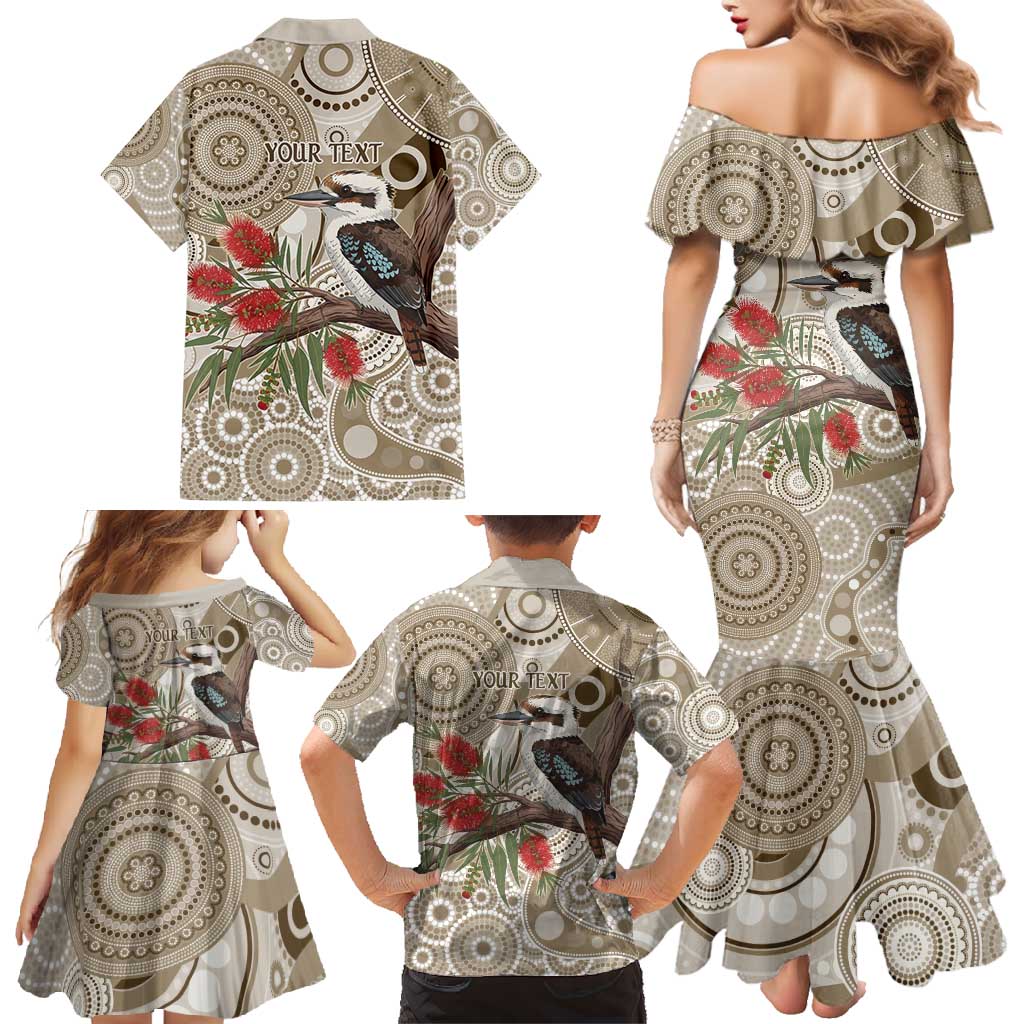 Kookaburra Bottlebrushes Personalised Family Matching Mermaid Dress and Hawaiian Shirt Aboriginal Australian Dot Painting - Aussie Hoodie