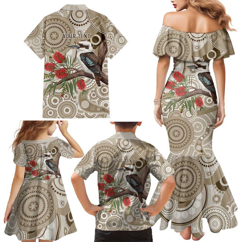 Kookaburra Bottlebrushes Personalised Family Matching Mermaid Dress and Hawaiian Shirt Aboriginal Australian Dot Painting - Aussie Hoodie