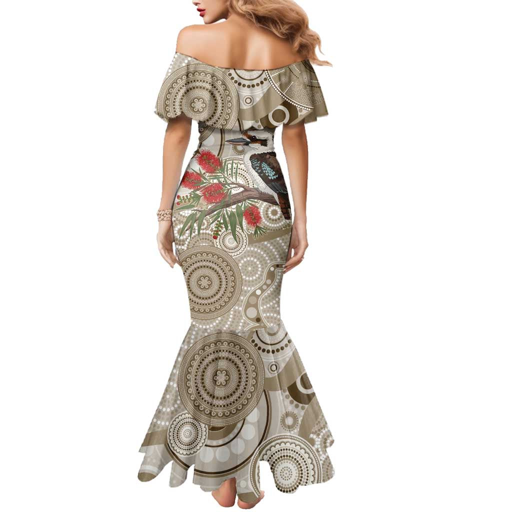 Kookaburra Bottlebrushes Personalised Family Matching Mermaid Dress and Hawaiian Shirt Aboriginal Australian Dot Painting - Aussie Hoodie