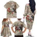 Kookaburra Bottlebrushes Personalised Family Matching Off The Shoulder Long Sleeve Dress and Hawaiian Shirt Aboriginal Australian Dot Painting - Aussie Hoodie