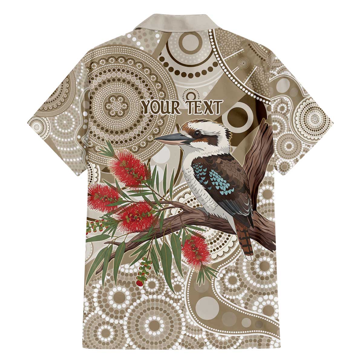 Kookaburra Bottlebrushes Personalised Family Matching Off The Shoulder Long Sleeve Dress and Hawaiian Shirt Aboriginal Australian Dot Painting - Aussie Hoodie