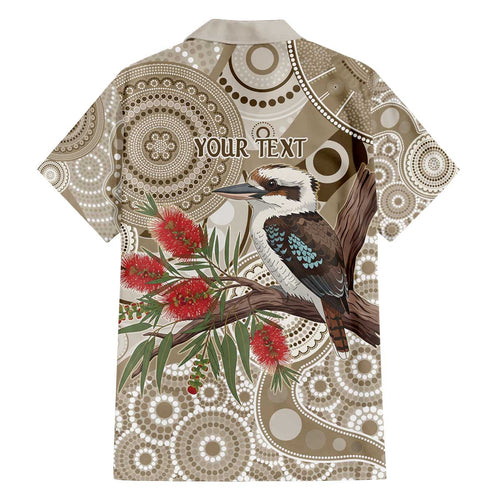 Kookaburra Bottlebrushes Personalised Family Matching Off The Shoulder Long Sleeve Dress and Hawaiian Shirt Aboriginal Australian Dot Painting - Aussie Hoodie