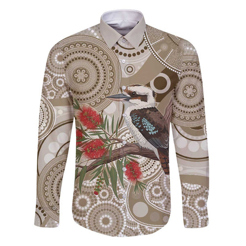 Kookaburra Bottlebrushes Personalised Family Matching Off The Shoulder Long Sleeve Dress and Hawaiian Shirt Aboriginal Australian Dot Painting - Aussie Hoodie